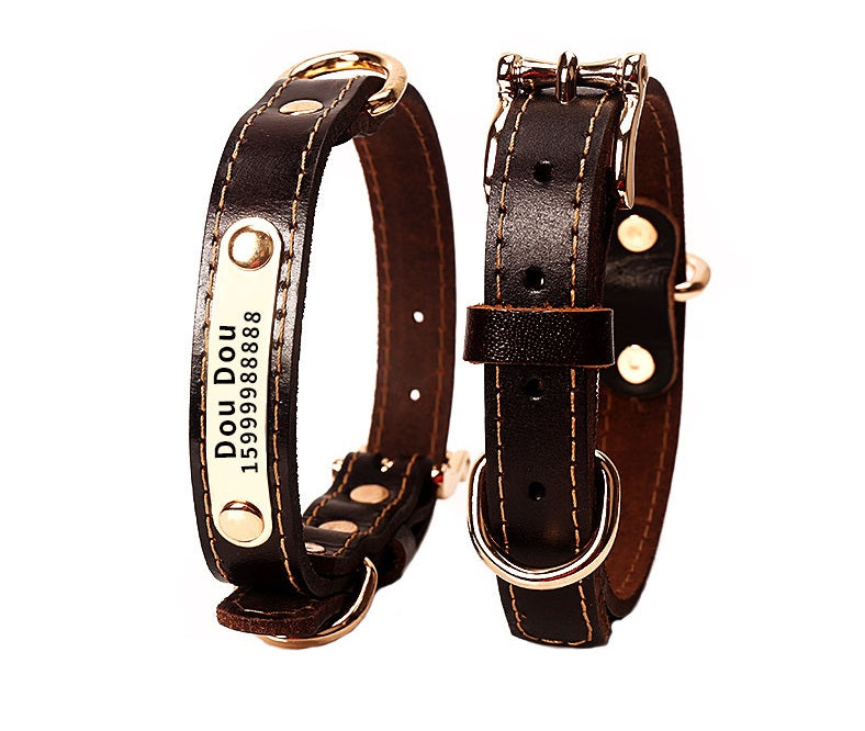 Dog Cowhide Collar with Custom Engraving