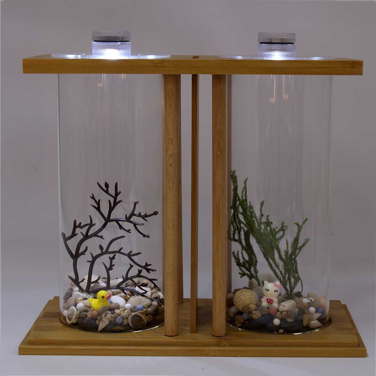 Bamboo Dual Glass Fish Tank with LED Lighting