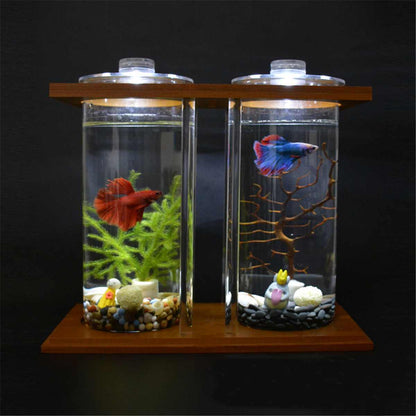 Bamboo Dual Glass Fish Tank with LED Lighting