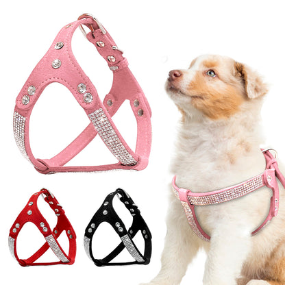 Dog Soft Suede Rhinestone Harness