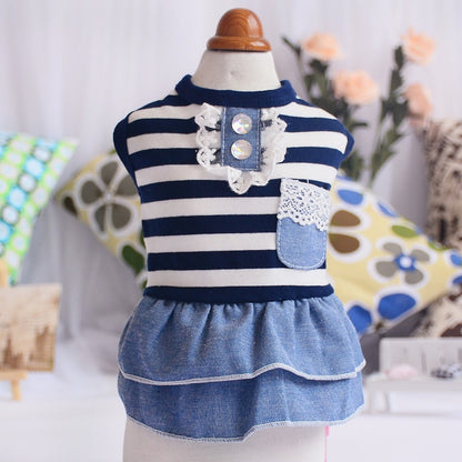 Dog Summer Striped Denim Skirt