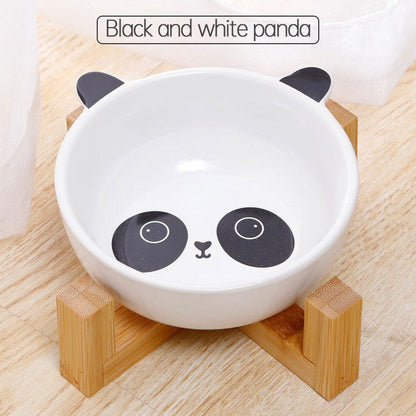 Cat Cartoon Ceramic Bowl with Bamboo Frame