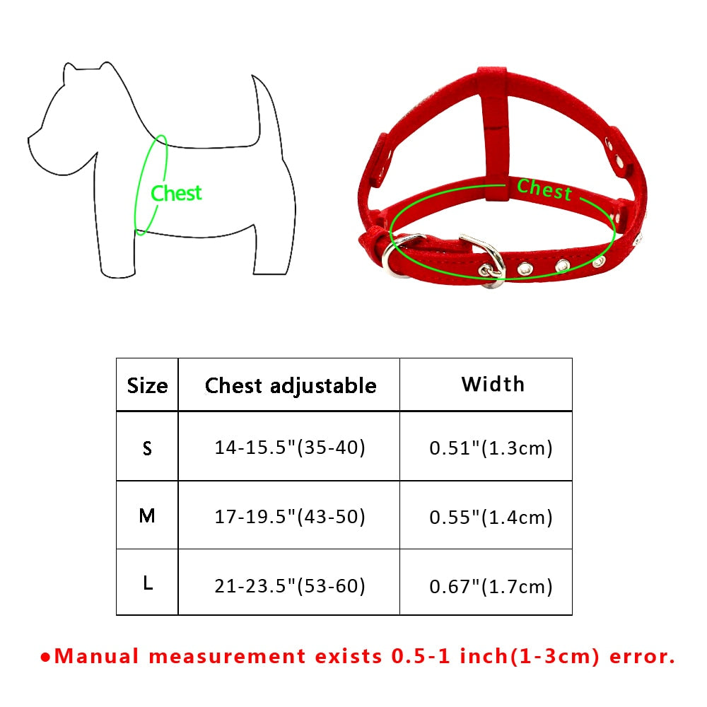 犬用ソフトスエードラインストーンハーネス