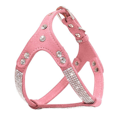 Dog Soft Suede Rhinestone Harness