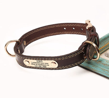 Dog Cowhide Collar with Custom Engraving