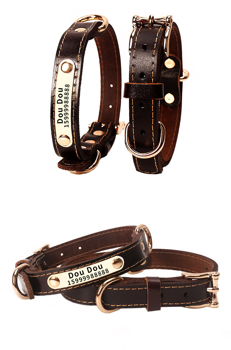 Dog Cowhide Collar with Custom Engraving