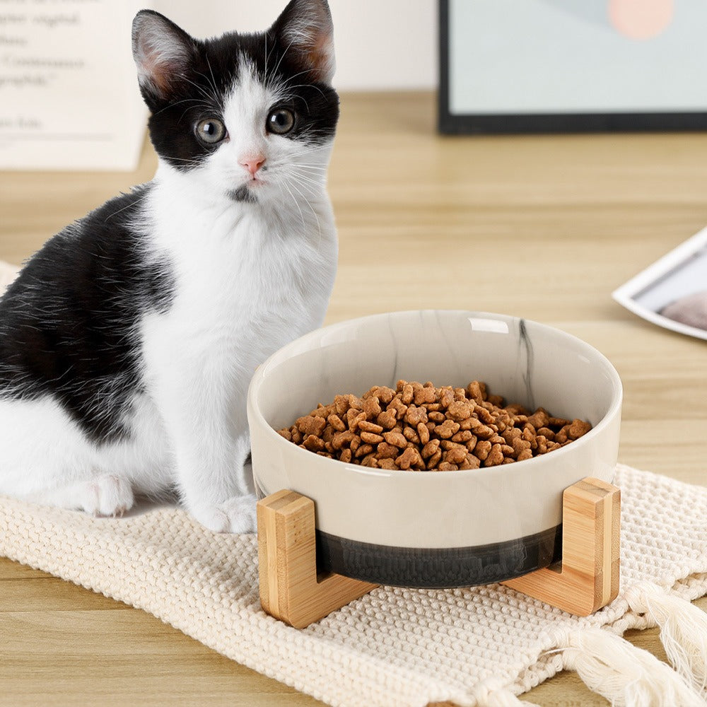 Cat Ceramic Bowl with Wooden Frame