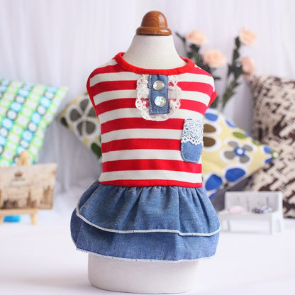 Dog Summer Striped Denim Skirt