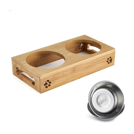 Dog Bowl Set with Bamboo Frame