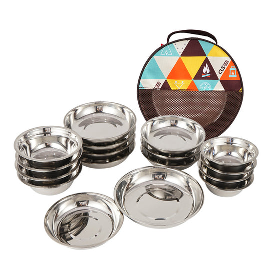 Outdoor Stainless Steel Tableware Family Set (17 Pcs)